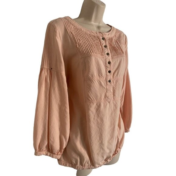 Sundance Women's Boho Peasant Blouse Medium Pink Pleated 100% Rayon Long Sleeve - Picture 4 of 8